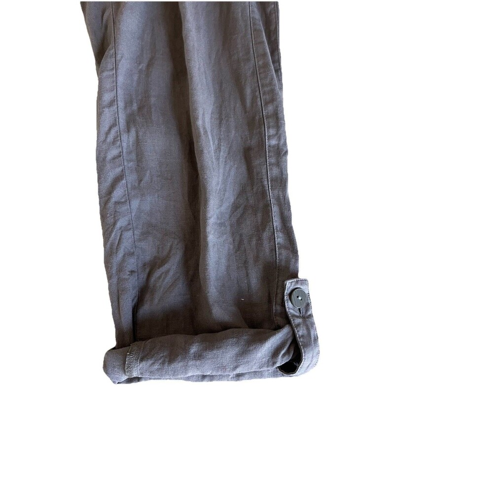 Pure Jill Garment Dyed Linen Olive Pants Size Medium Button Cuff Summer Casual - Picture 5 of 10